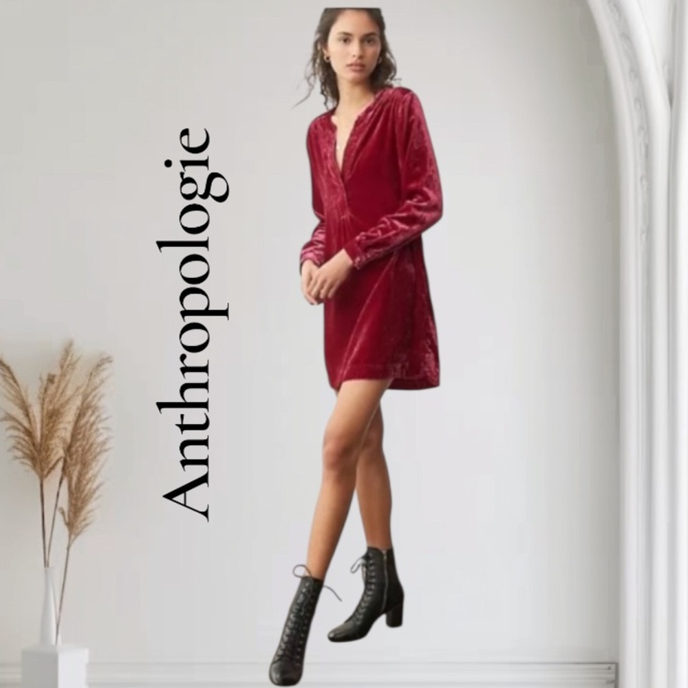 New Anthropologie Melody Velvet Tunic Dress - Picture 2 of 16